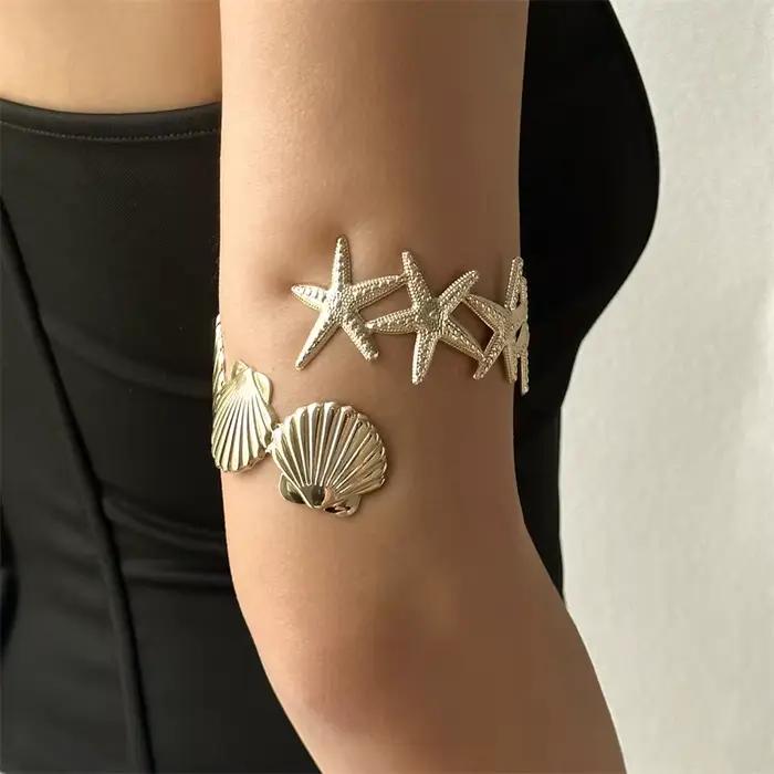 Bracelet de bras réglable forme coquillage étoile de mer femme bijoux vacances plage accessoire thème nautique océan fantaisie marine