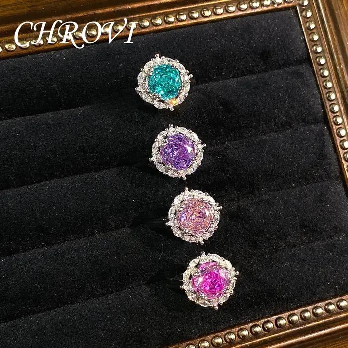 Bague en argent sterling 925 sertie de diamants roses et violets pour femmes, bague vintage française classique pour occasions spéciales et soirée mondaine