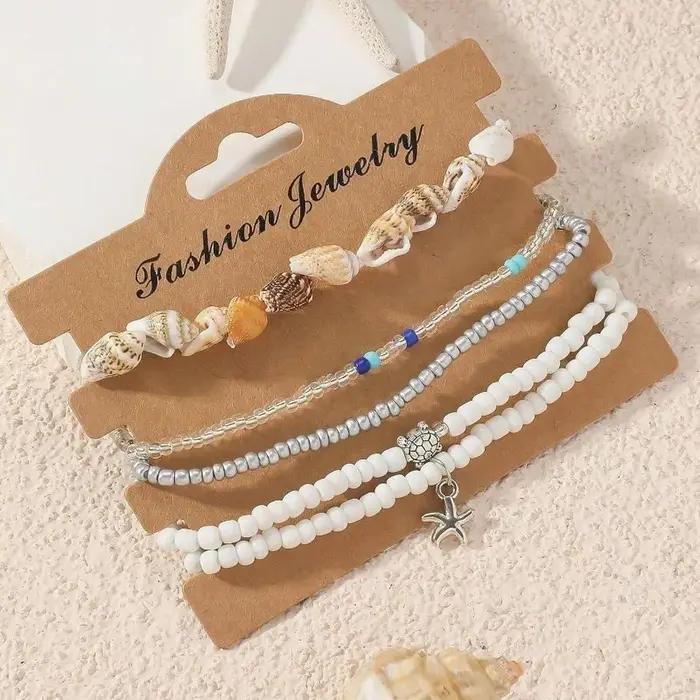 Ensemble de bracelets de cheville en perles pour femmes
