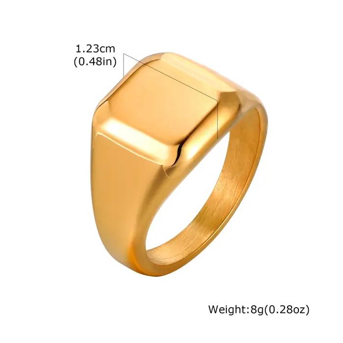 Bague chevalière carrée couleur argent pour hommes et femmes