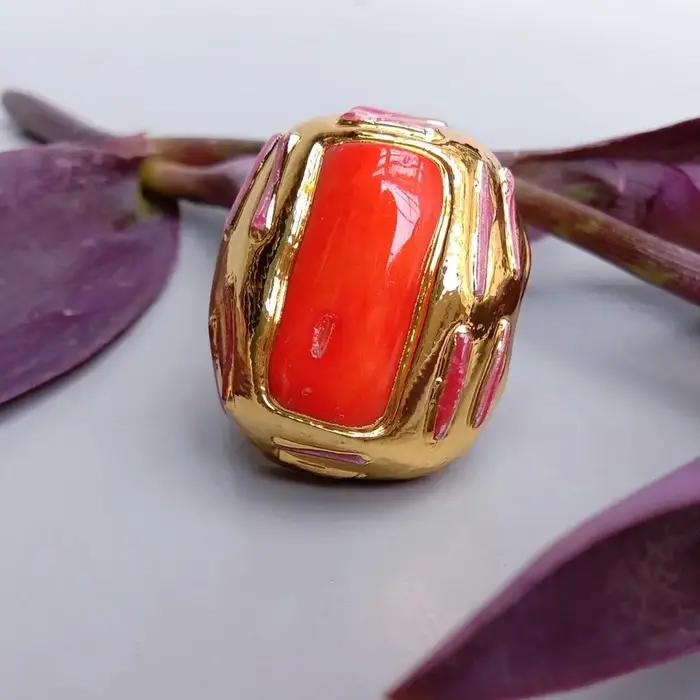 YYGEM 24x28mm gros corail Orange anneaux réglables mode plaqué or bague anniversaire bijoux
