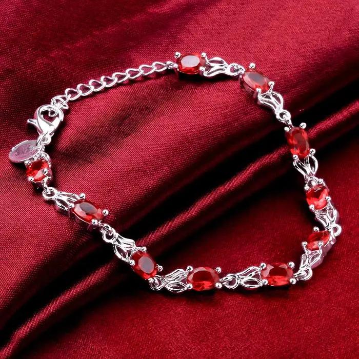Bracelet de luxe en argent Sterling 925 avec cristaux rouges pour femmes