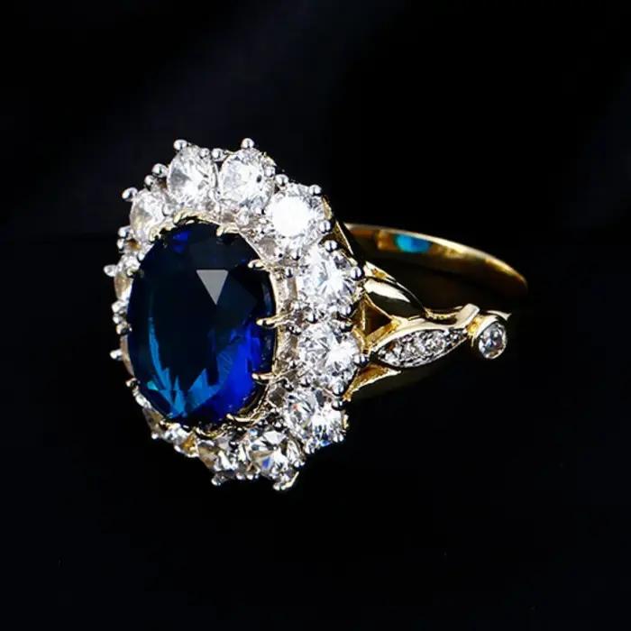Bague ovale de luxe en Zircon bleu pour femmes