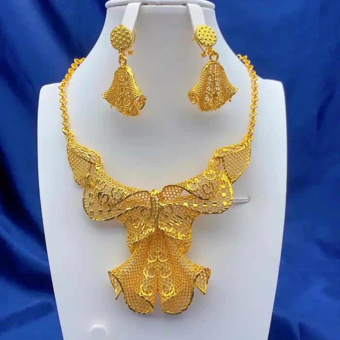 Bijoux ANIID pour mariage collier et boucles d'oreilles or 24K pour femmes élégantes occasions spéciales