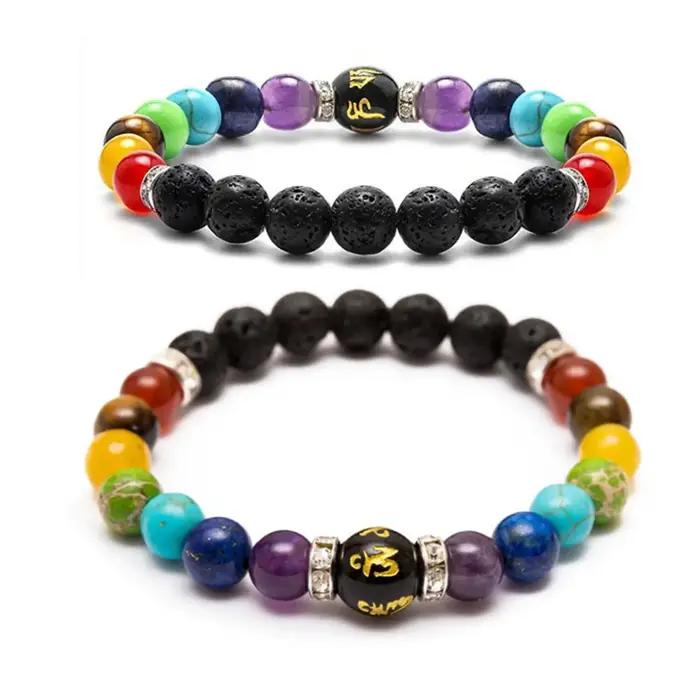 Bracelet 7 chakras avec carte de signification pour hommes et femmes