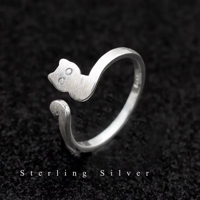 Buyee-Bague mignonne en argent regardé 925 pour femme, doigt, chat, éléphant, doux, ouvert, unique, animal, bijoux fins, cercle, mode