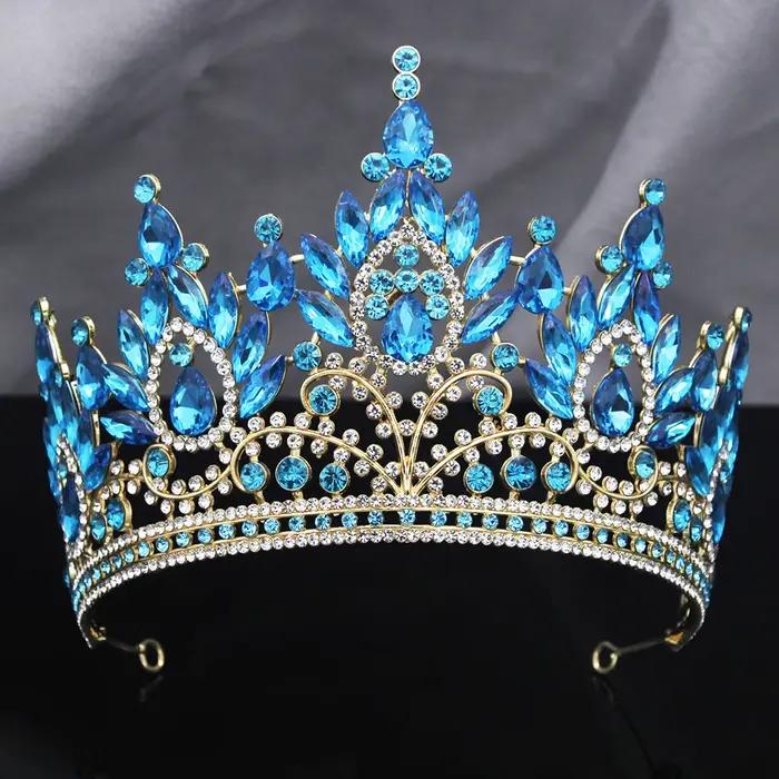 Couronne de luxe pour femme grande tiara diadème mariage bijou cheveux accessoire tête concours beauté occassions spéciales or rose or pur plaqué argent rhodium imitation