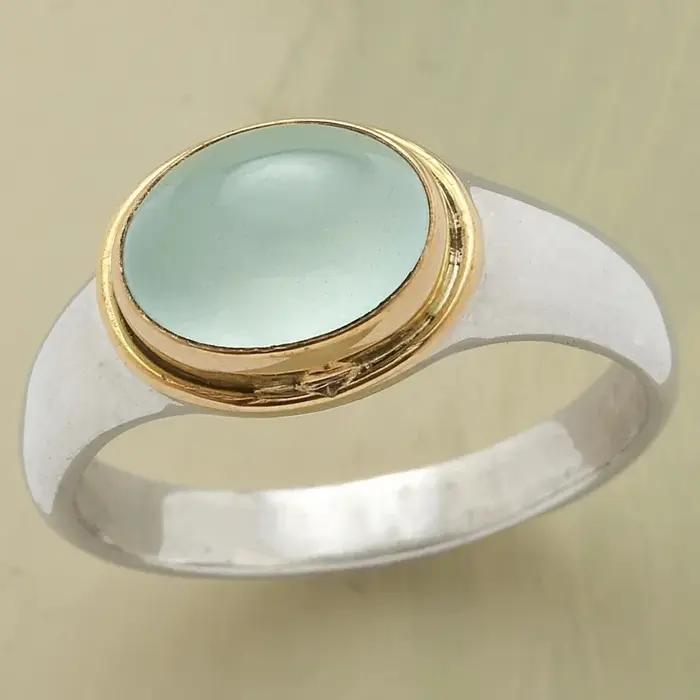 Bague élégante pour femme avec pierre bleue marine tendance bicolore bague de cocktail pour usage quotidien bijoux de fête cadeau d'anniversaire