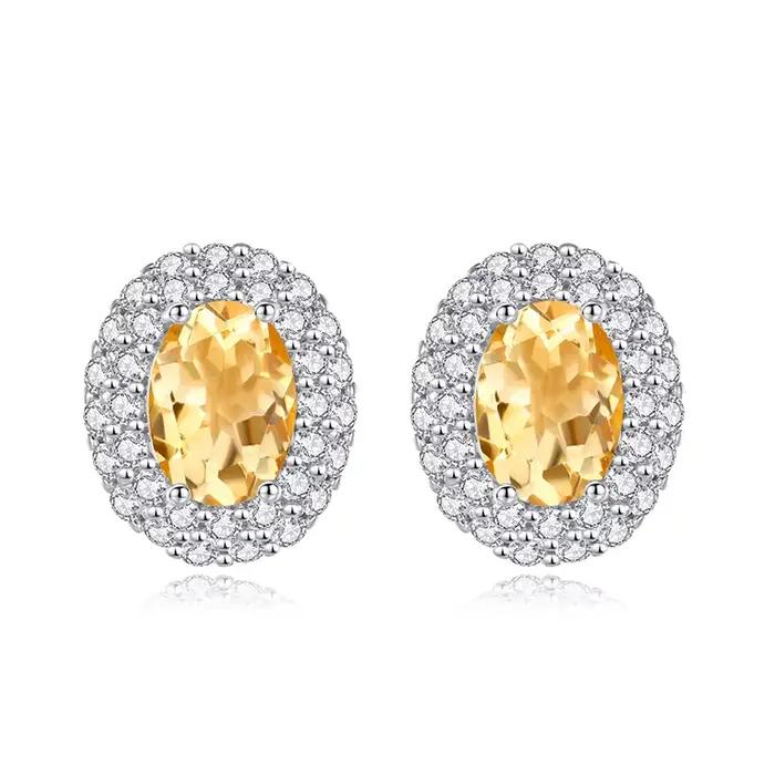 Boucles d'oreilles en argent Sterling 925 avec topaze bleue pour femmes, coupe ovale, cristal naturel, bijoux fins classiques, cadeau de mariage FCGJHW