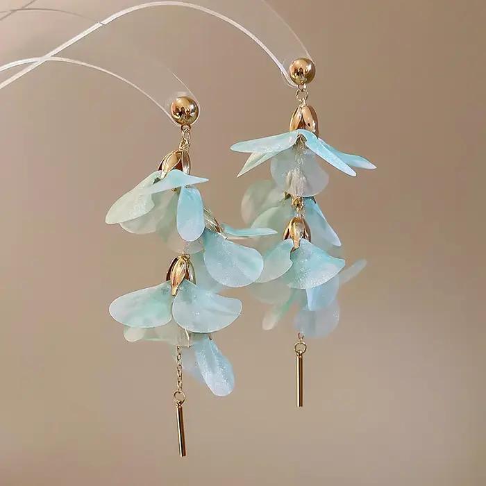 Boucles d'oreilles à fleurs rose bleu pour femmes