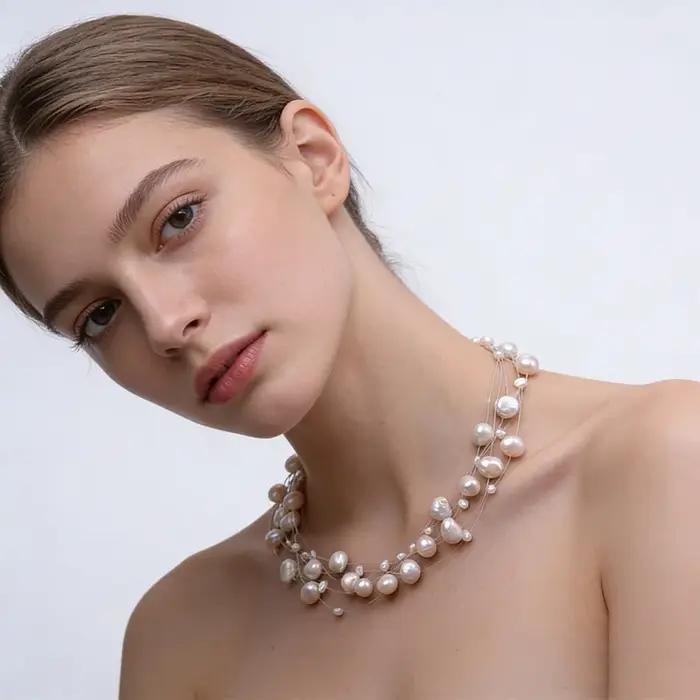 Collier de perles baroques d'eau douce naturelles pour femmes