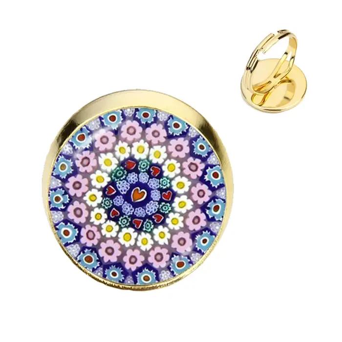 Bague Ajustable en forme de fleur multicolore pour homme et femme