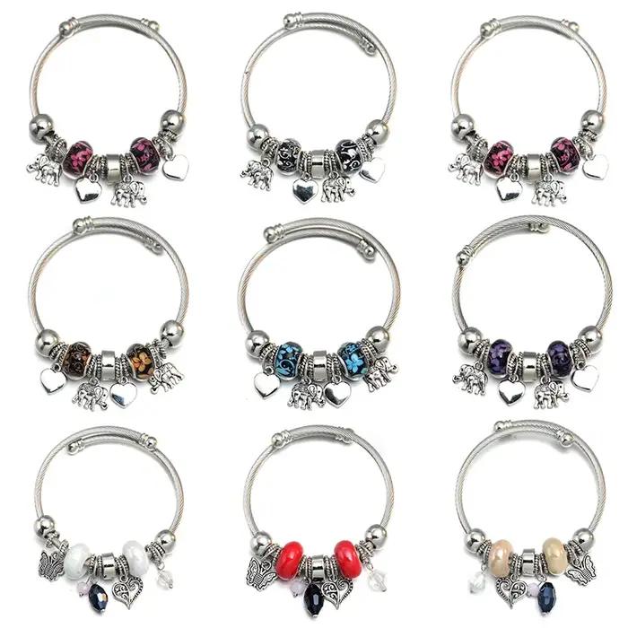 Bracelet en perles d'éléphant d'amour pour femmes, bracelets à breloques réglables, accessoires romantiques, cadeau de bijoux mode six couleurs