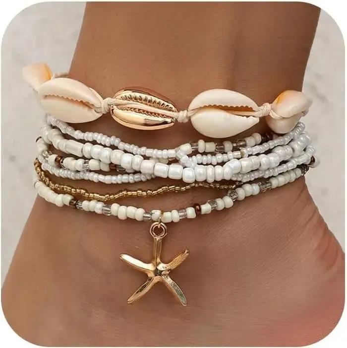 Ensemble de bracelets de cheville d'été pour femmes, bracelet de cheville réglable en perles Boho pl