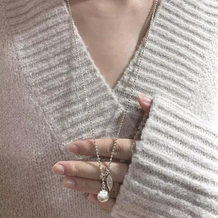 Chaîne de pull boule ronde en argent 925 étincelant, collier de perles étoile brossée scintillante pour femmes, bijoux réglables, cadeau