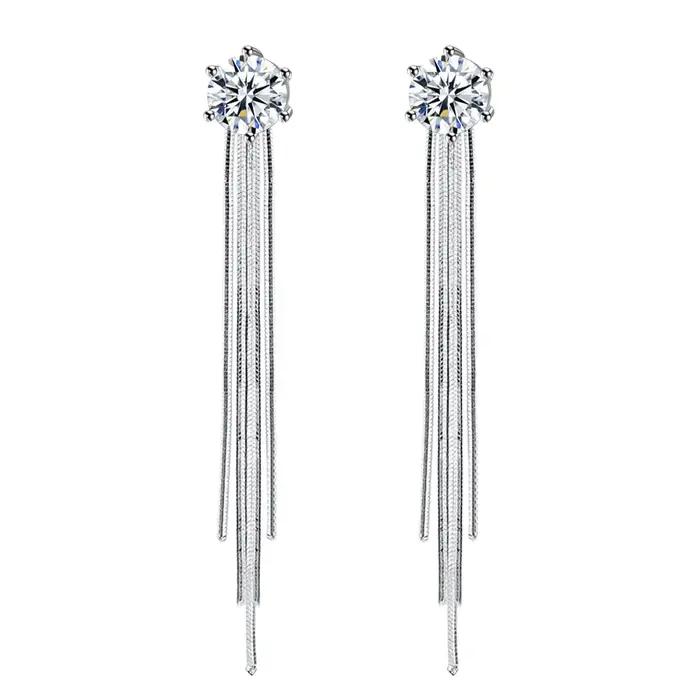 Boucles d'oreilles en argent Sterling 925 pour femmes, longues franges en Zircon, mode Simple, fête