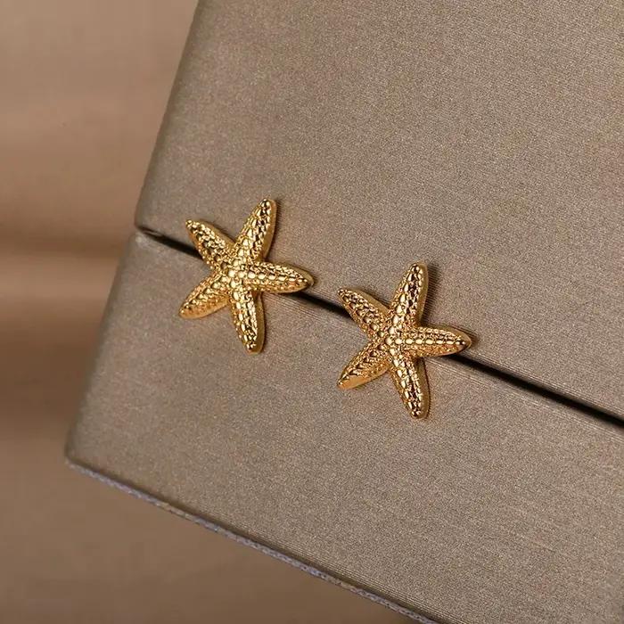 Vintage été étoile de mer en acier inoxydable boucles d'oreilles pour les femmes Simple