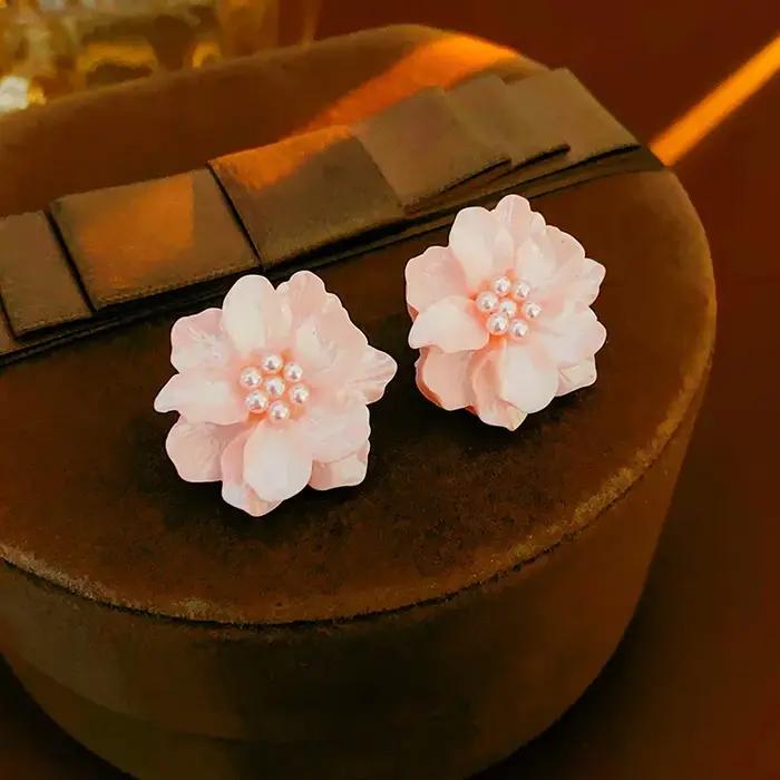 Kaitin acrylique rose fleur perle boucles d'oreilles Ins Simple et à la mode