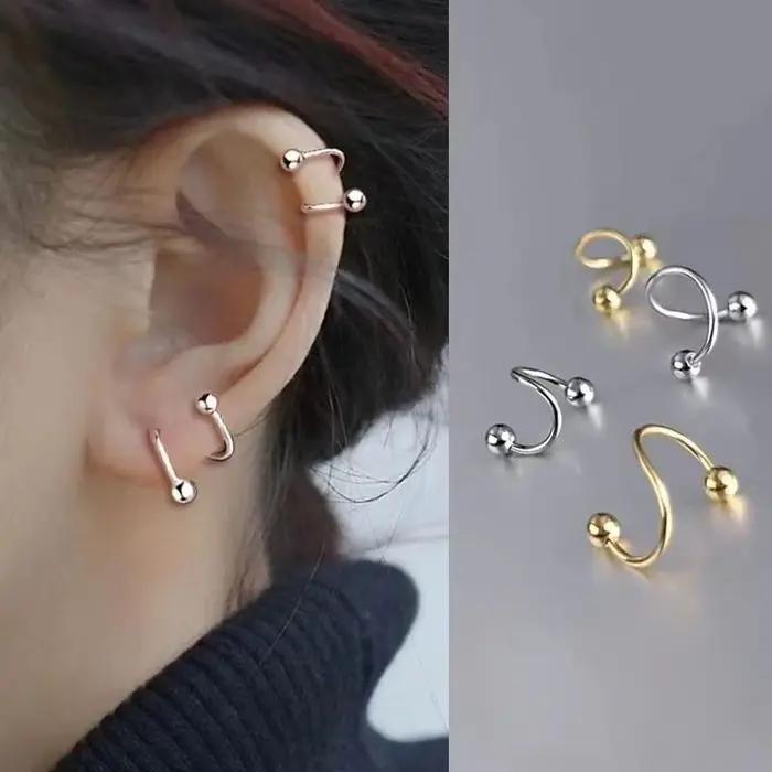 Boucles d'oreilles spirales en acier inoxydable plaquées argent pour piercing septum tragus rook labret cartilage bijoux multicolores femmes