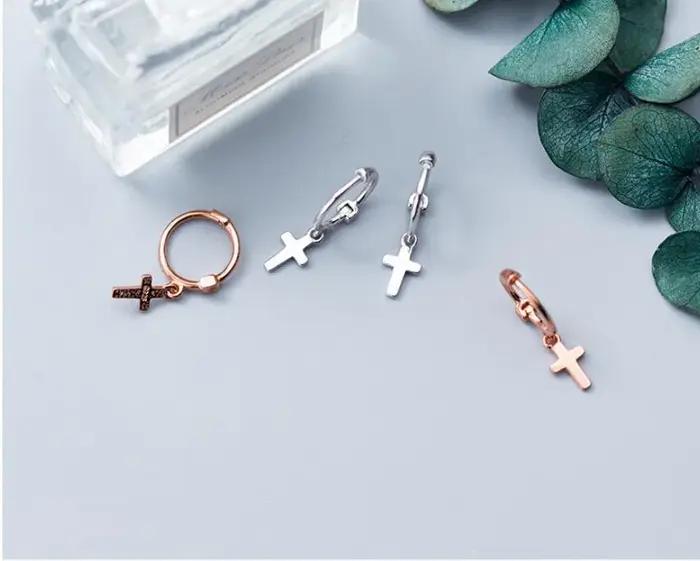 Femmes mode 100% 925 solide en argent Sterling croix boucle d'oreille petites boucles d'oreilles pour les jeunes filles adolescent cadeau Brincos