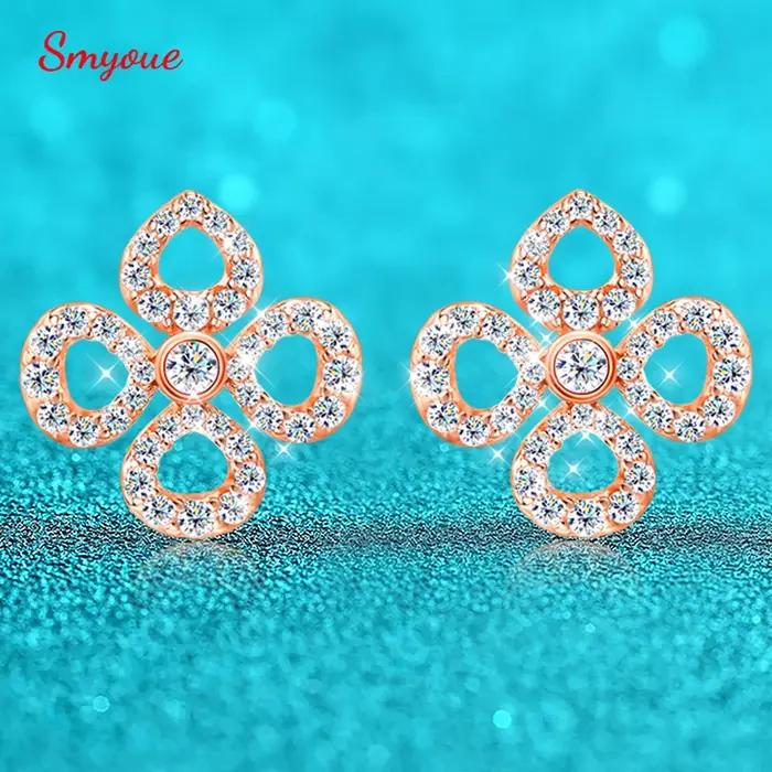 Boucles d'oreilles Smyoue Flower All Moissanite pour femmes
