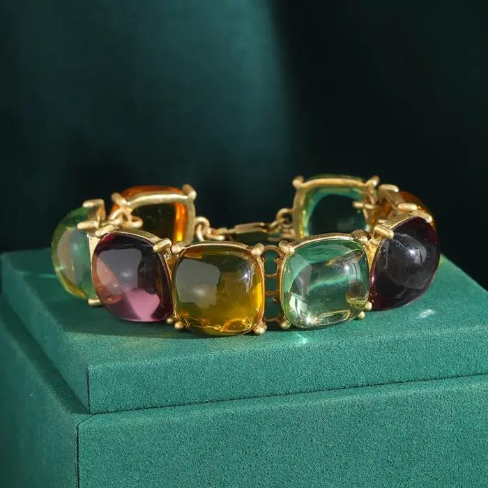 Bracelet en ambre multicolore plaqué or 18 carats