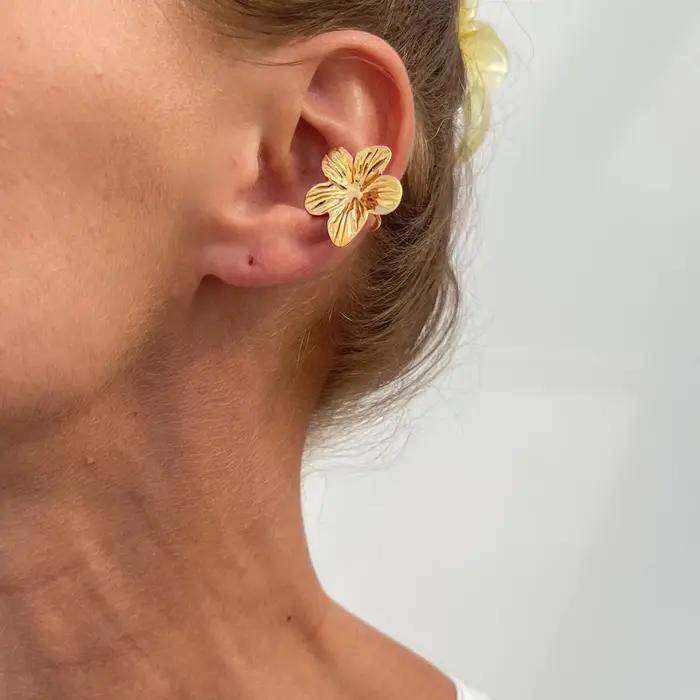 KunJoe 2 pièces/ensemble couleur or fleur oreille Clips boucles d'oreilles sans perforé pour les fem