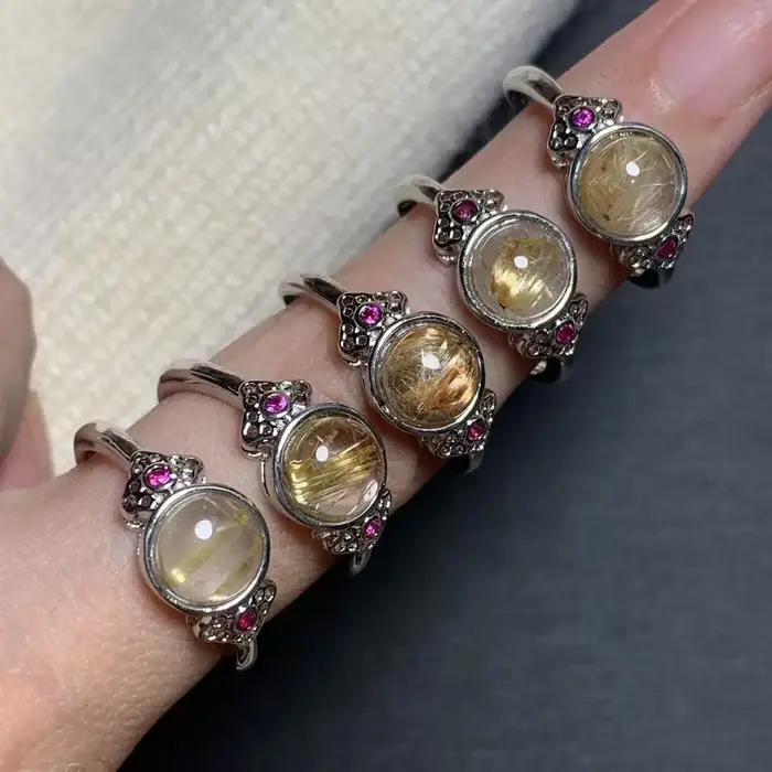 Bague en quartz rutilé or naturel réglable, bijoux féminins pour femmes, cadeau, vente en gros, haut