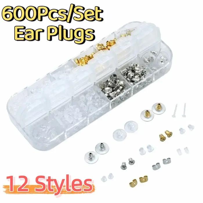 600 pièces/ensemble Anti allergique boucles d'oreilles dos goujons Kit 12 Styles clair