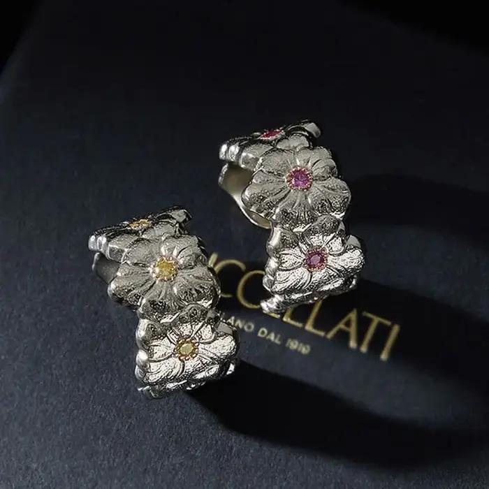 Bagues de fleurs de gardénia brillantes exquises en argent 925 pour femmes