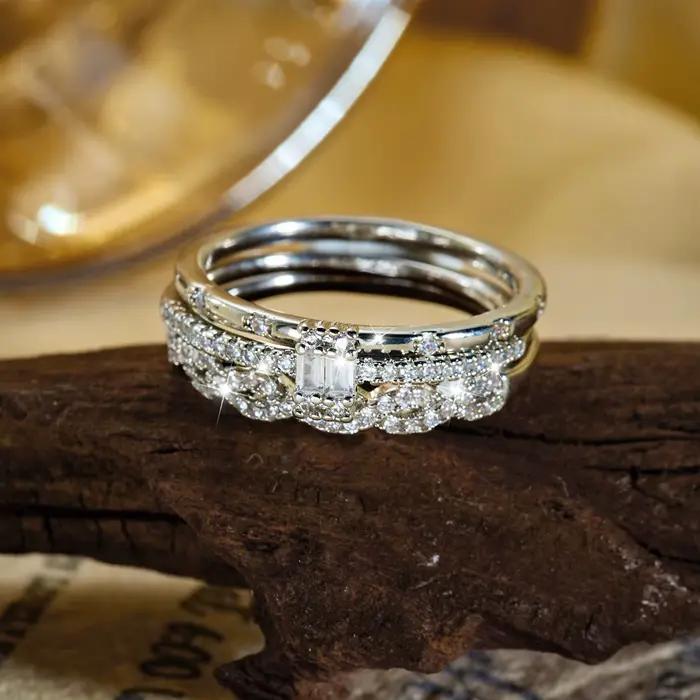 Bague Cube de Sucre Harlermoon en Cuivre Sertie de Zirconium Blanc Minimaliste Pour Femme Occasions Spéciales Empilable