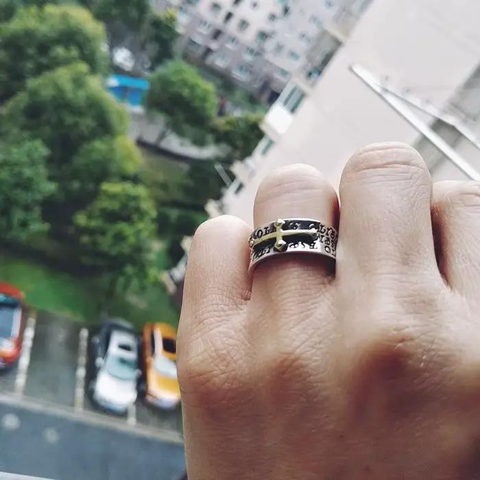 Bague rétro graffiti croisé punk gothique ajustable fait main rock hip hop unisexe bijou occasion spéciale homme femme
