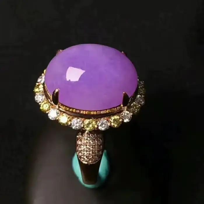 Bague en argent incrustée de calcédoine violette classique pour femmes occasions spéciales soirée festive elegance