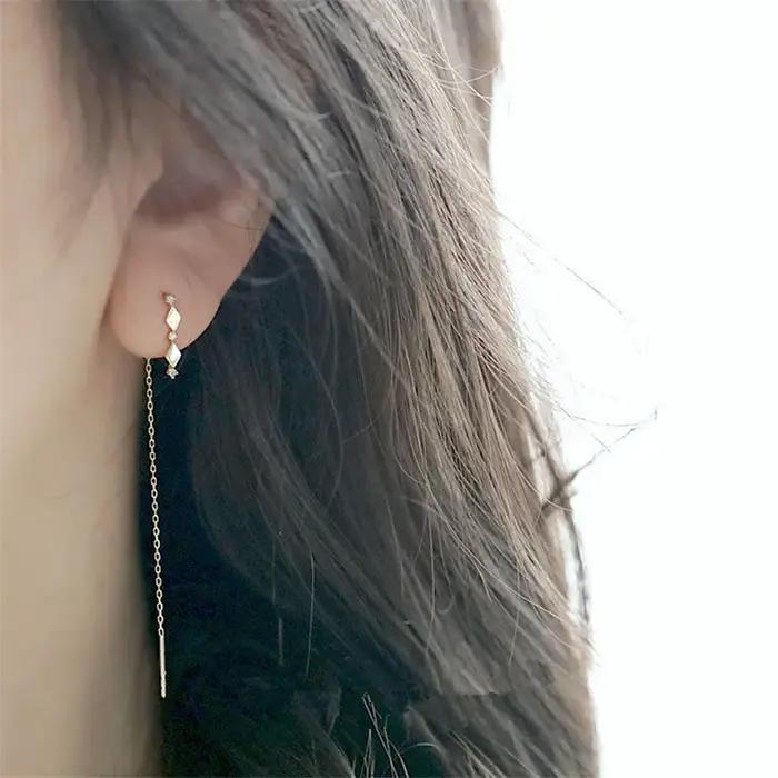 925 argent Sterling 14k plaqué or incrusté de cristal français diamant gland oreille ligne femmes rétro classique fête bijoux accessoires