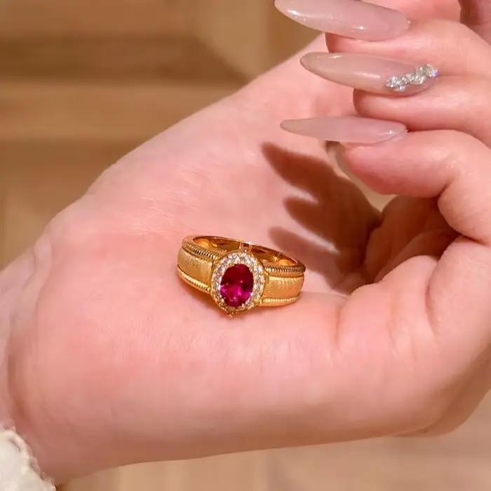 Bague Vintage en rubis ovale brossé pour femme