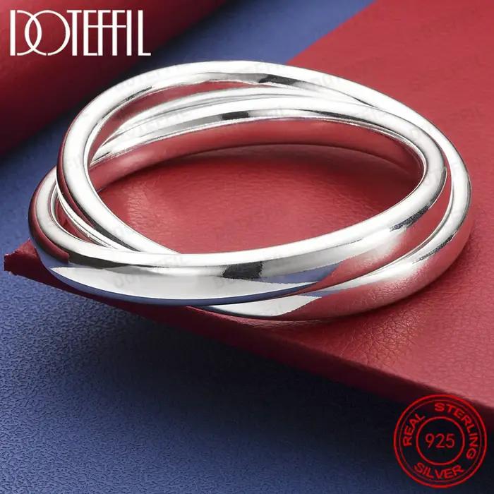 Bracelet en argent Sterling 925 lisse, Double grand anneau, diamètre 7cm, breloque à la mode, bijoux