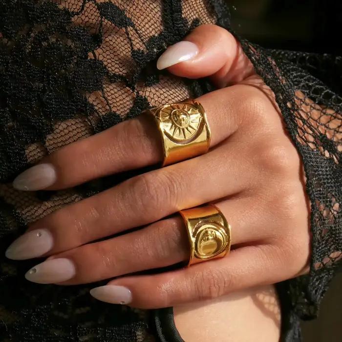 Bague Gothique Médiévale en Acier Inoxydable Plaqué Or 18k pour Femme