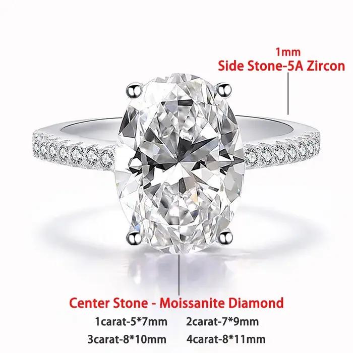 Bague en Moissonite ovale en argent sterling 925 pour femmes occasions spéciales comme le mariage, l'anniversaire ou la fiançailles