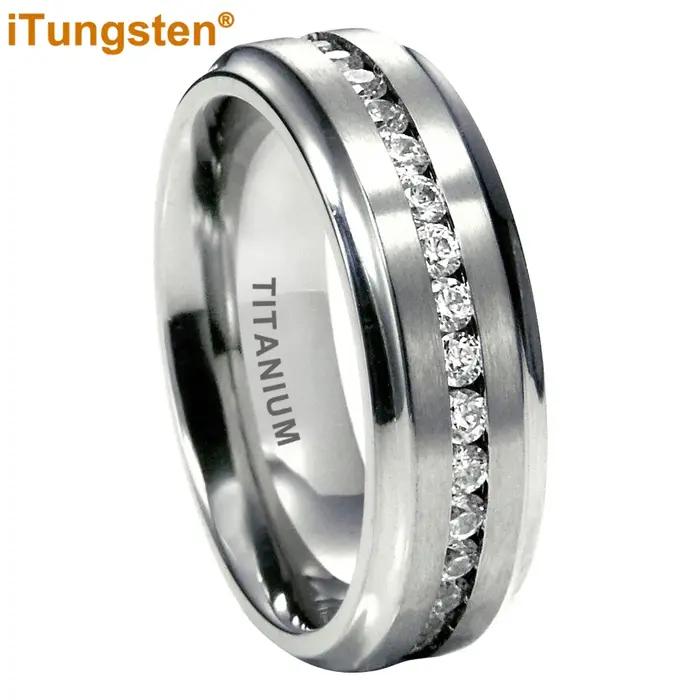 ITungsten 7mm titane brillant pour toujours bague pour femmes hommes bleu zircon cubique CZ incrustation mode éternité fiançailles alliance
