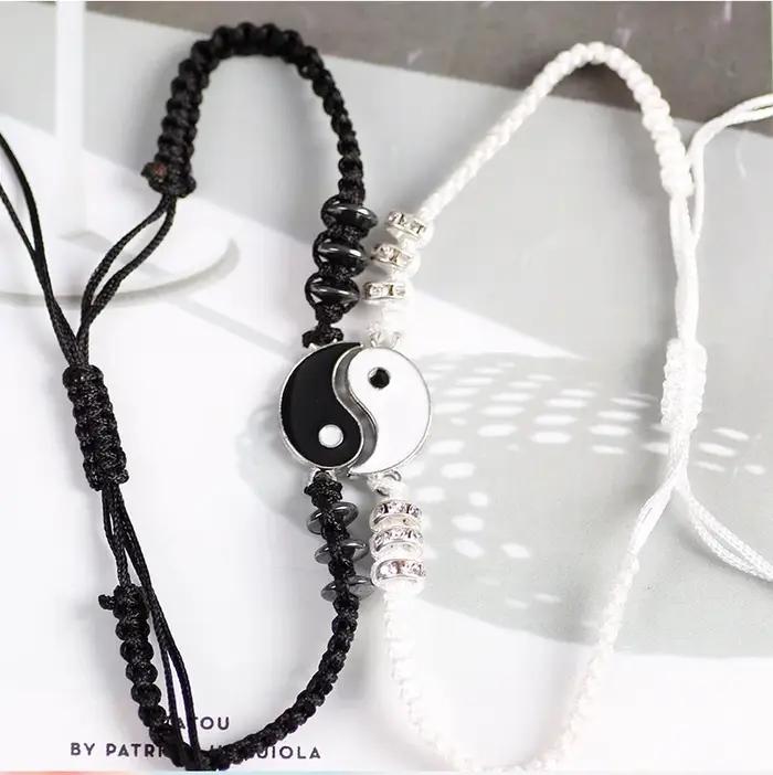 Couple Bracelets anneaux Yin Yang Tai Chi alliage pendentif réglable tresse chaîne collier correspondant amant Bracelet