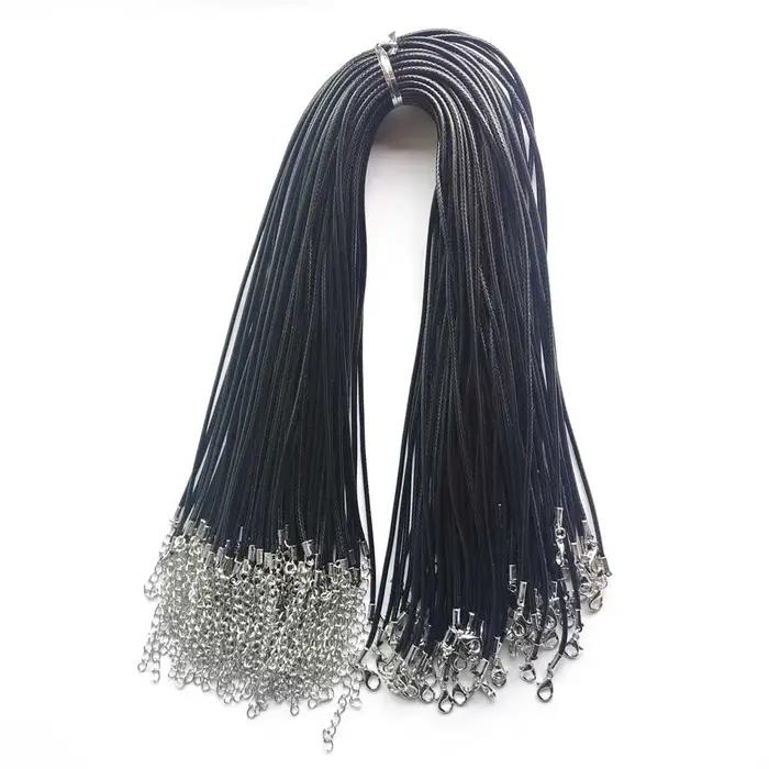 Collier cordon en cuir noir à la mode, 2mm, 45cm, 60cm, 70cm de long, avec fermoirs à homard, bijoux