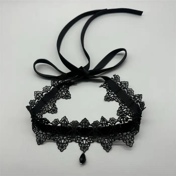 Collier ras du cou élégant en dentelle noire avec nœud papillon, gothique, Vintage, ras du cou, chaî