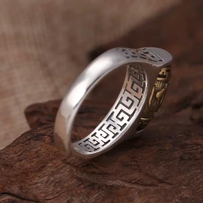 Bague Vintage en argent Sterling 925 pour hommes, perle rotative, écritures bouddhistes, bijoux à la mode, Index masculin, cadeau pour petit ami