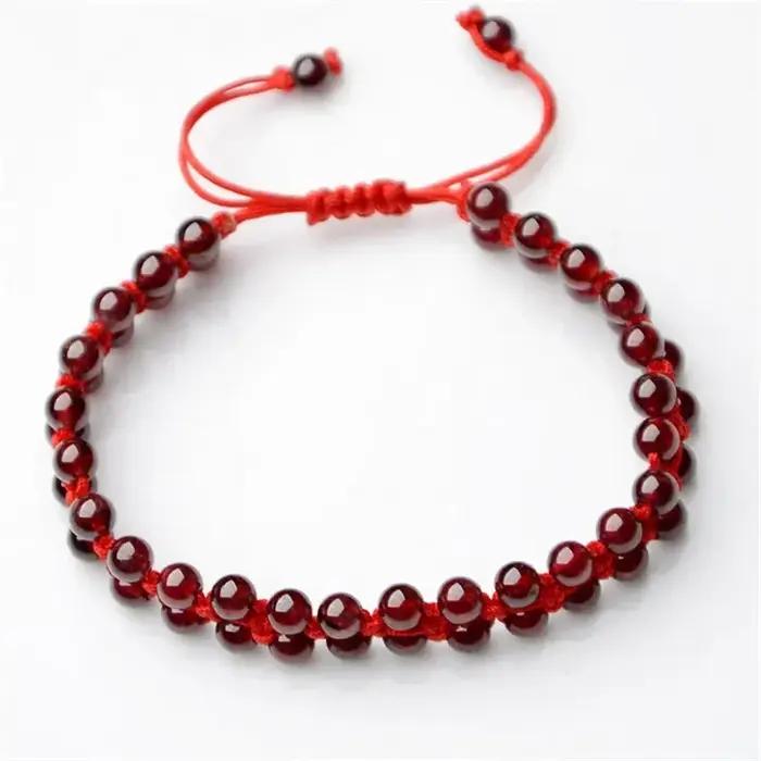 Bracelet en grenat rouge naturel perles rondes jade corde rouge faite à la main pour femmes hommes occasions spéciales anniversaires mariage