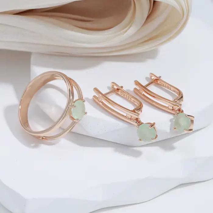 Bague en zircon vert émeraude plaquée or rose 585 pour femmes, alliance de mariage, bijoux pour occasions spéciales