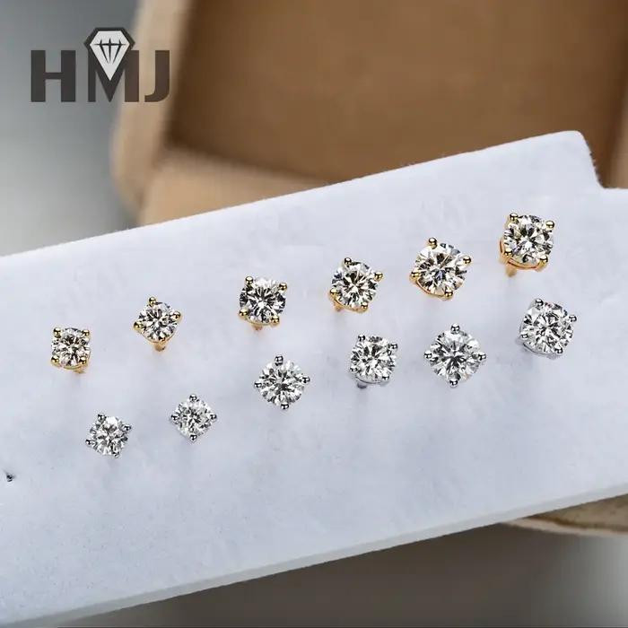 Boucles d'oreilles clous en diamant taille ronde 3mm 4mm en argent sterling 925 plaqué or 18 carats