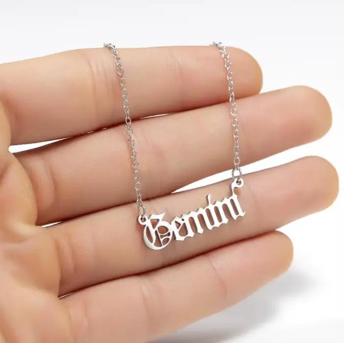 Collier Personnalisable Signe Astrologique Lion Astrologie 12 Constellations Lettre Anglaise Ancienne Bélier Cadeau