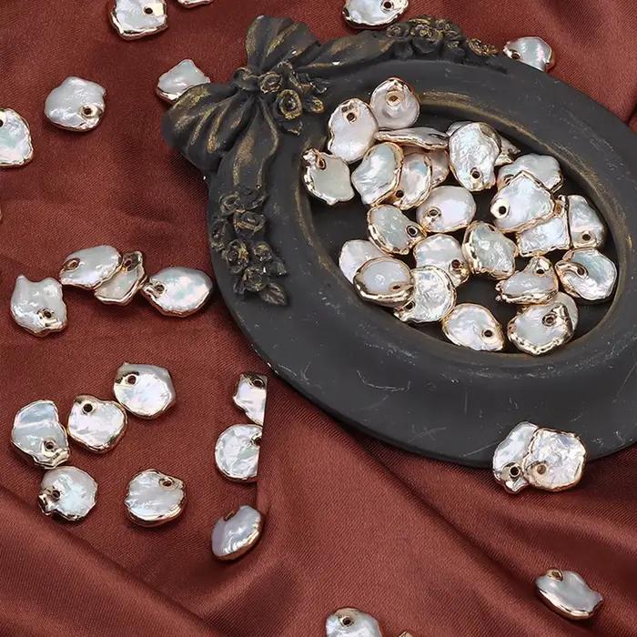 Pétale baroque bordure dorée perle d'eau douce naturelle pendentif de forme irrégulière pour bricolage boucles d'oreilles collier Bracelets accessoires