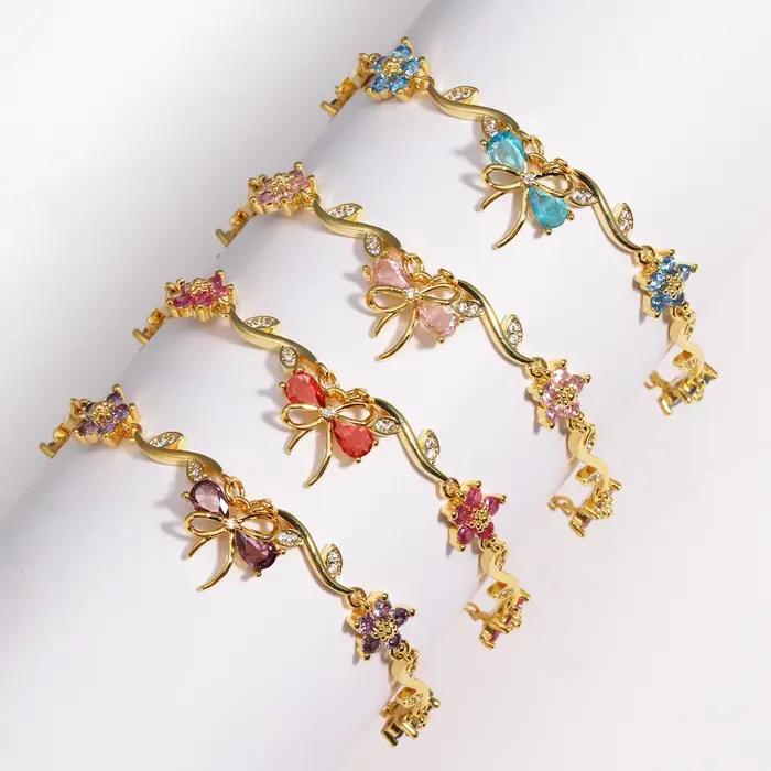Bracelet de luxe en forme de fleur en Zircon coloré pour femmes et filles