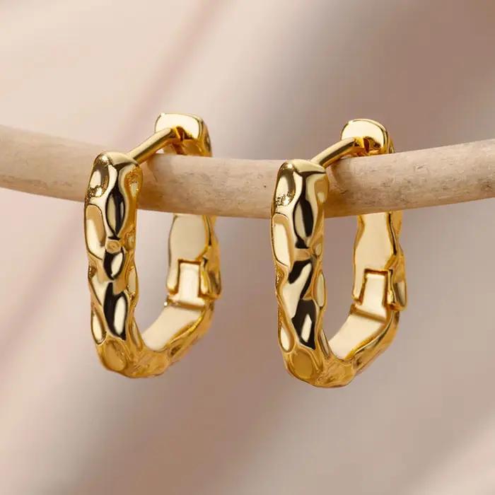 Boucles d'oreilles en forme de cœur en acier inoxydable pour femmes, cerceau en Zircon couleur or, e